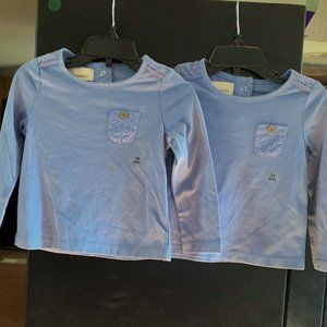 GIRLS - NWT 2pc lot sz 24m TOUGHSKINS Twins long sleeve shirts, blue